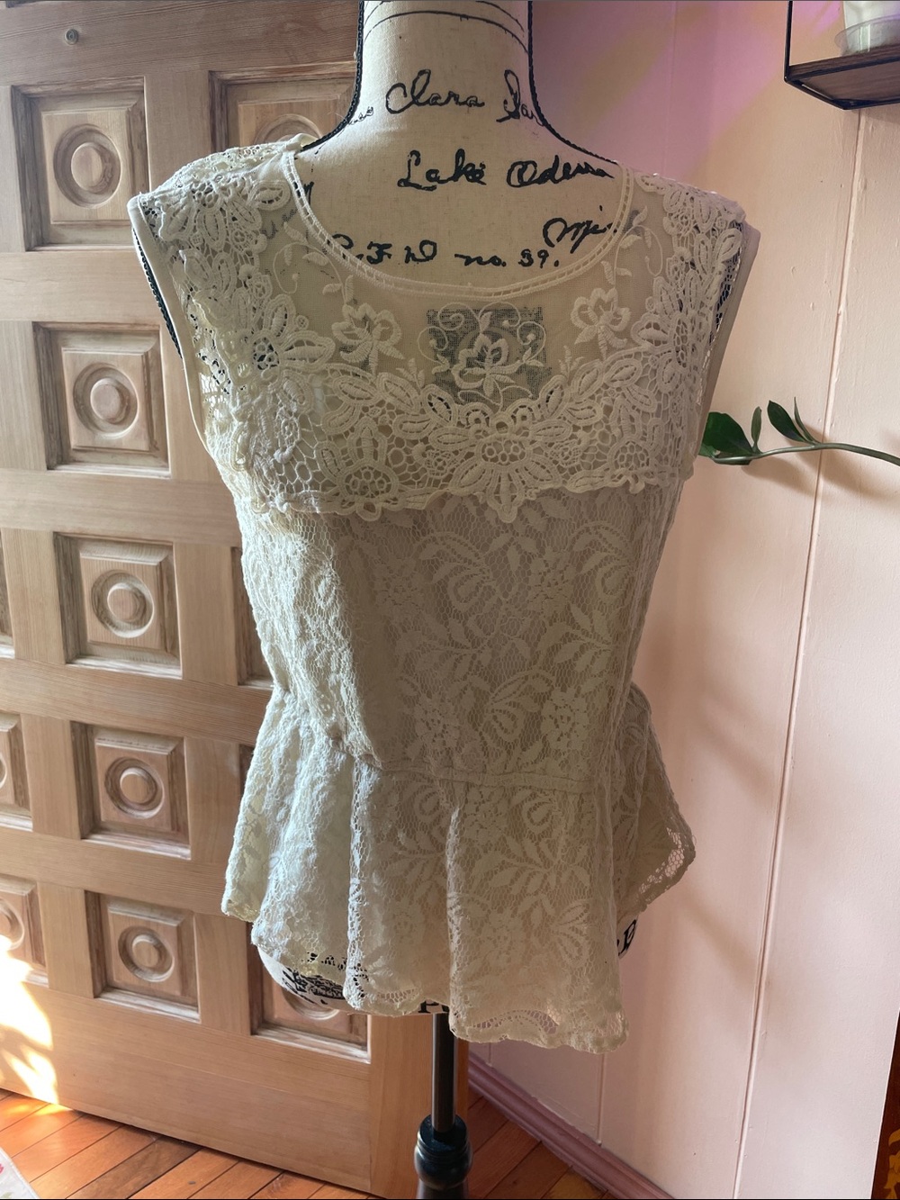 Pinky Cream Lace Peplum Camisole Top